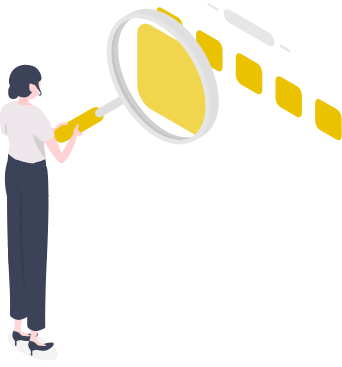 虫眼鏡でフォルダを見ている女性のイラスト
