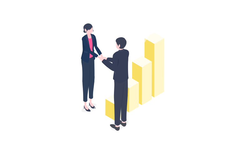 お客様と名刺交換をするイラスト
