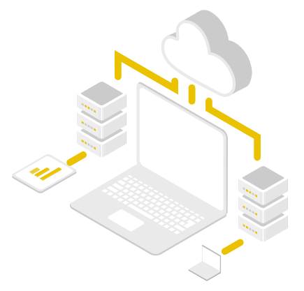 クラウドのデータベースとデバイスを繋ぐイラスト