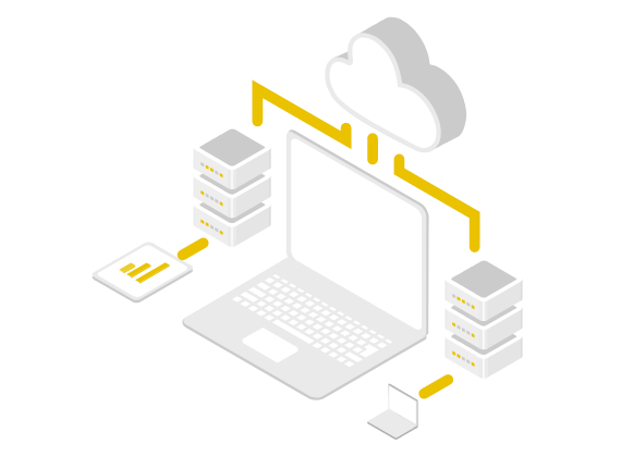 クラウドのデータベースとデバイスを繋ぐイラスト